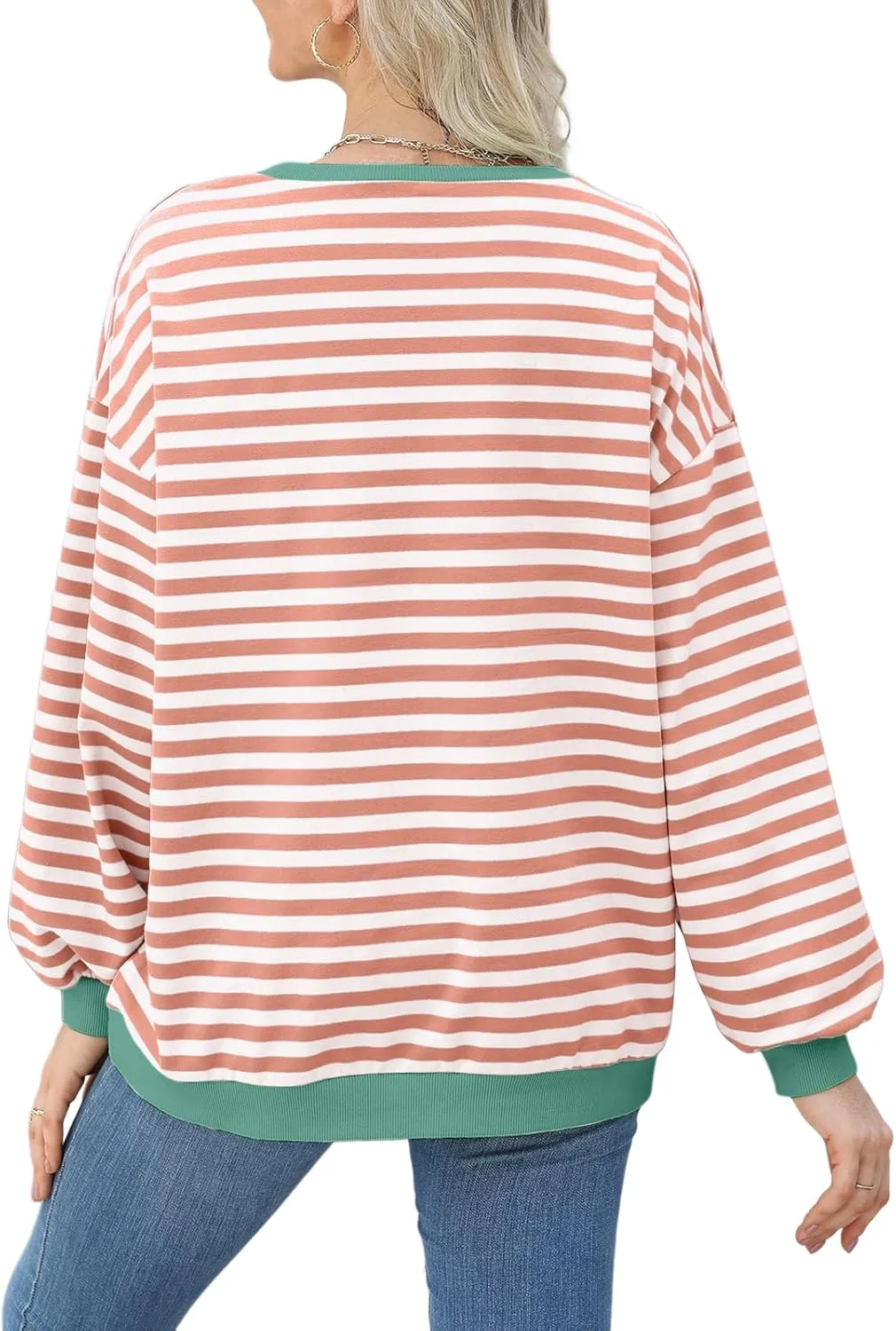 Womens Casual Striped Oversized Sweatshirts Long Sleeve Crewneck Hoodies Shirts Loose Pullover Top