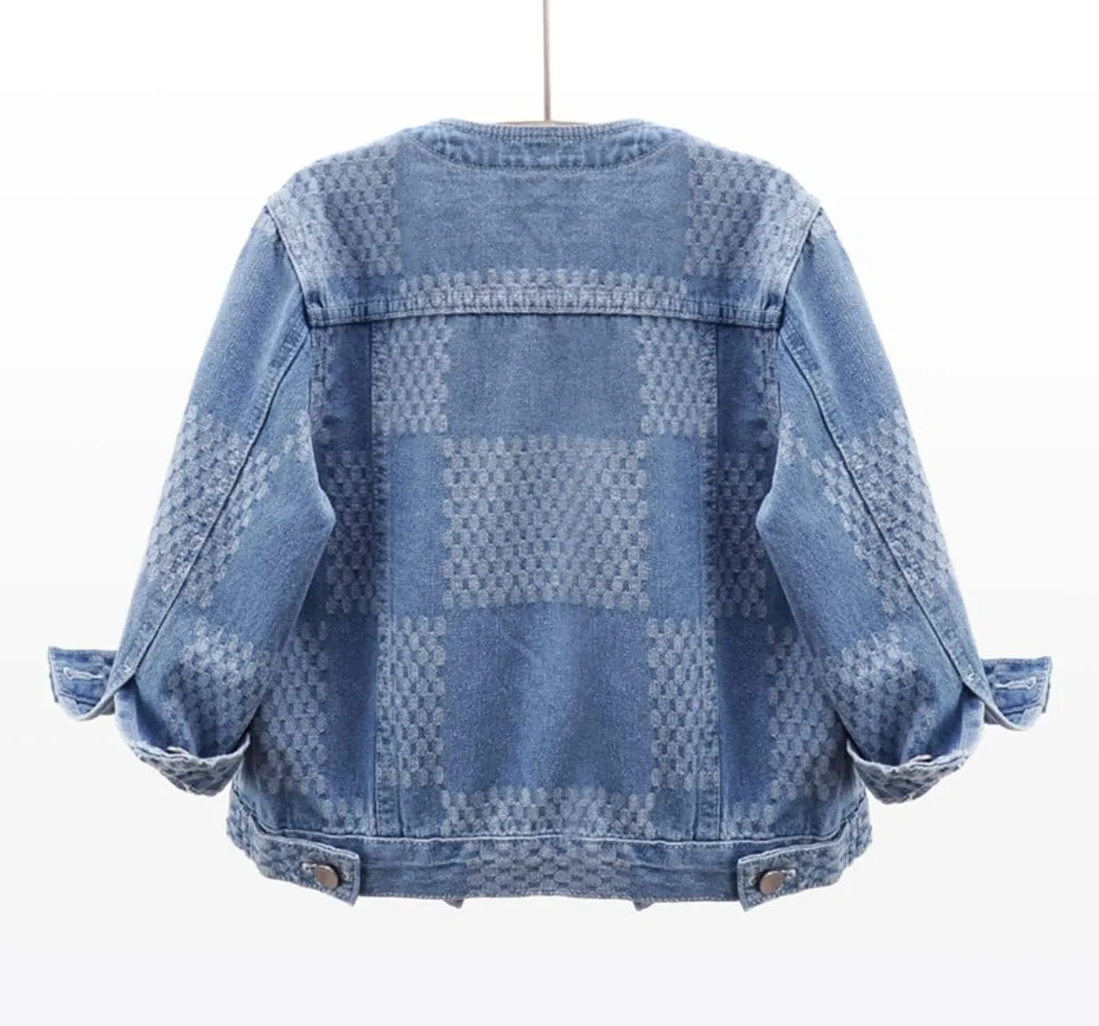 Women's Cropped Denim Jacket Button Down Collarless Half Sleeve Jean Jacket
