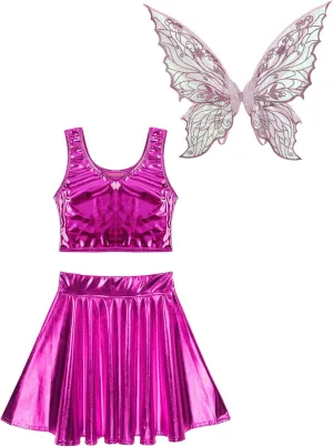 Women's Fairy Princess Costume Sets 3 Piece Glossy Metallic Costume Sets Sleeveless Camisole and Mini Skirt