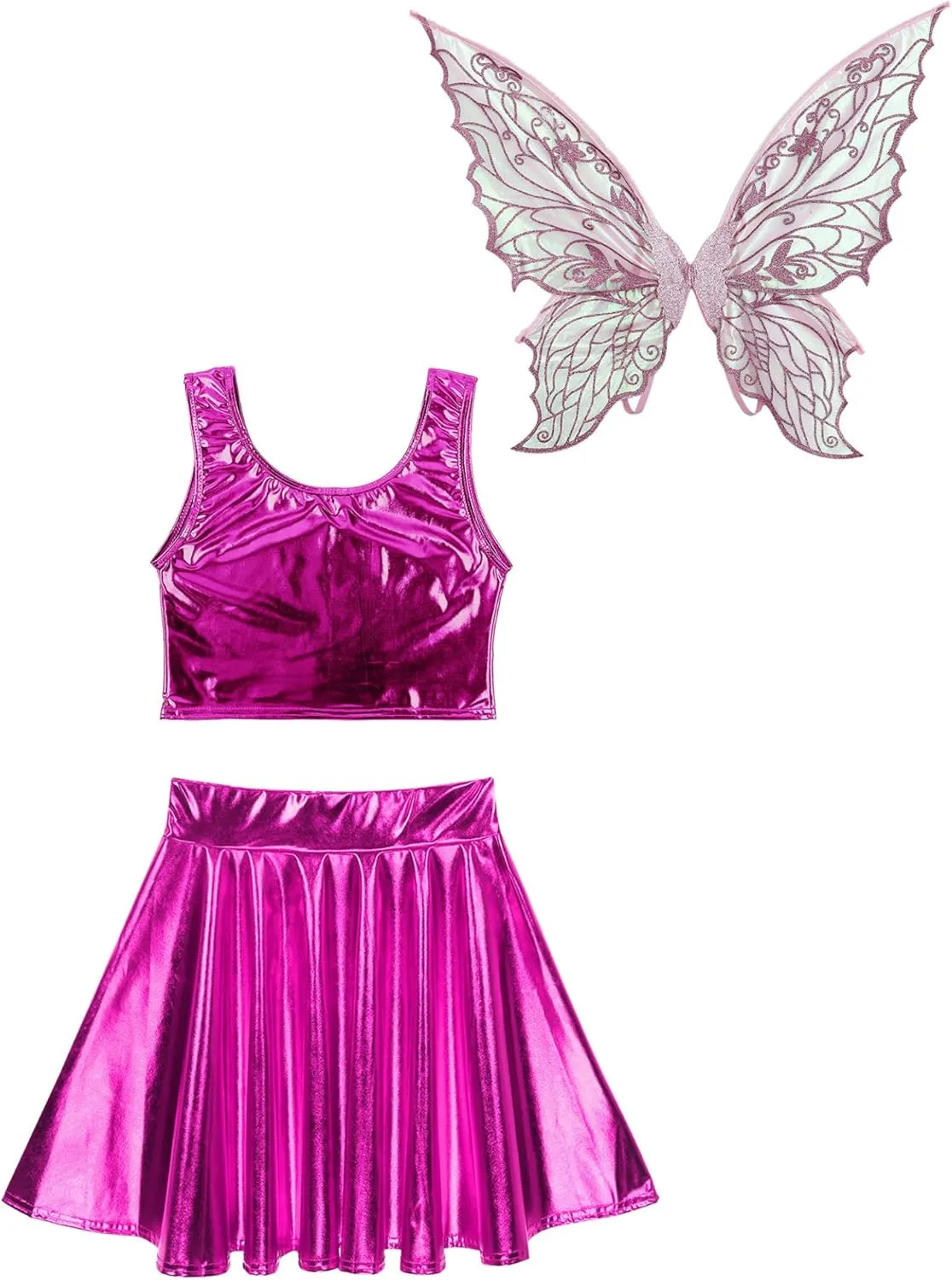 Women's Fairy Princess Costume Sets 3 Piece Glossy Metallic Costume Sets Sleeveless Camisole and Mini Skirt