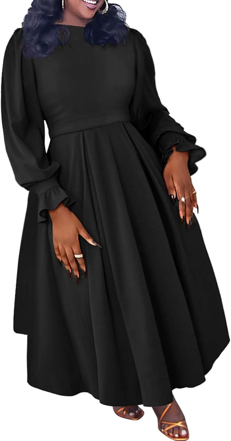 Women's Fall Dress A Line Ruffle Pleated Plus Size Dress African Maxi Dresses Cocktail Party