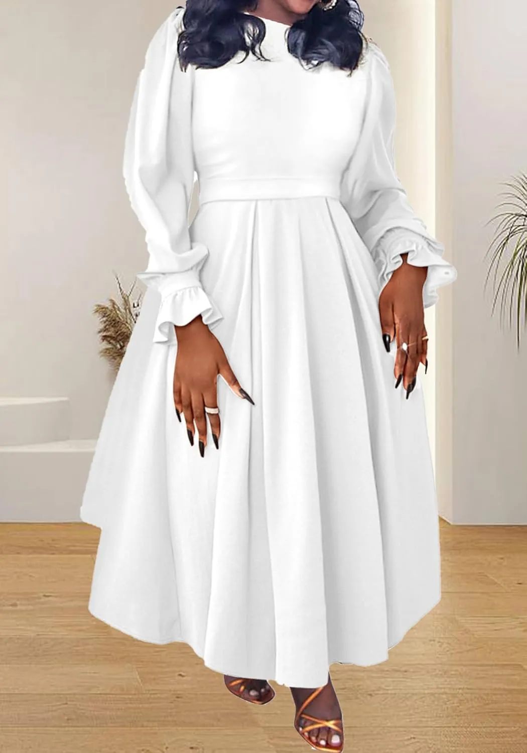 Women's Fall Dress A Line Ruffle Pleated Plus Size Dress African Maxi Dresses Cocktail Party