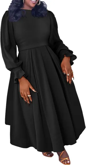 Women's Fall Dress A Line Ruffle Pleated Plus Size Dress African Maxi Dresses Cocktail Party