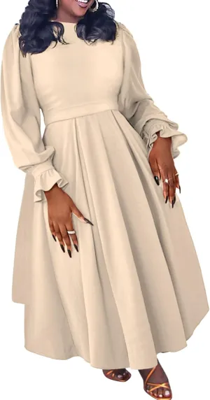 Women's Fall Dress A Line Ruffle Pleated Plus Size Dress African Maxi Dresses Cocktail Party
