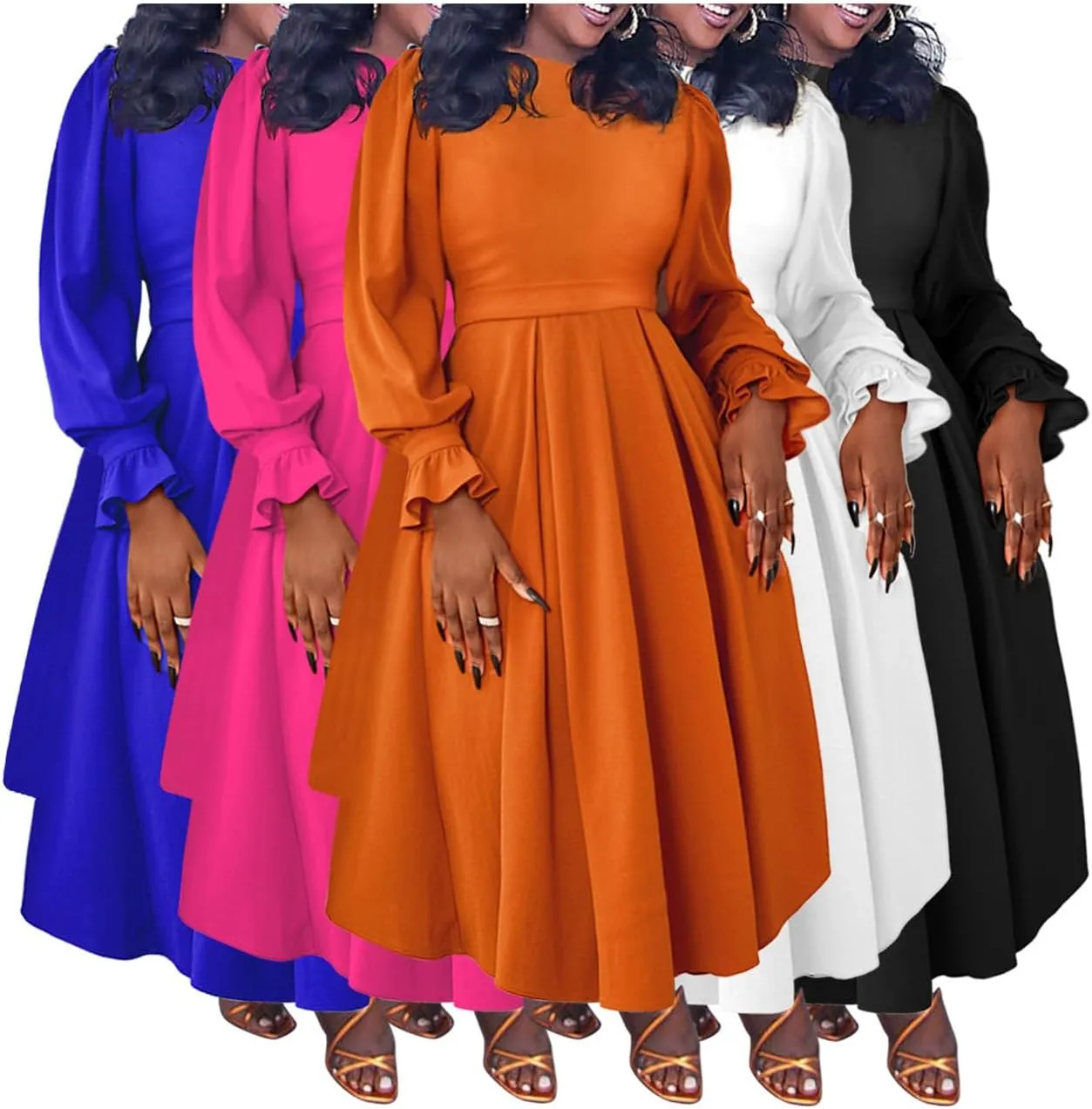 Women's Fall Dress A Line Ruffle Pleated Plus Size Dress African Maxi Dresses Cocktail Party