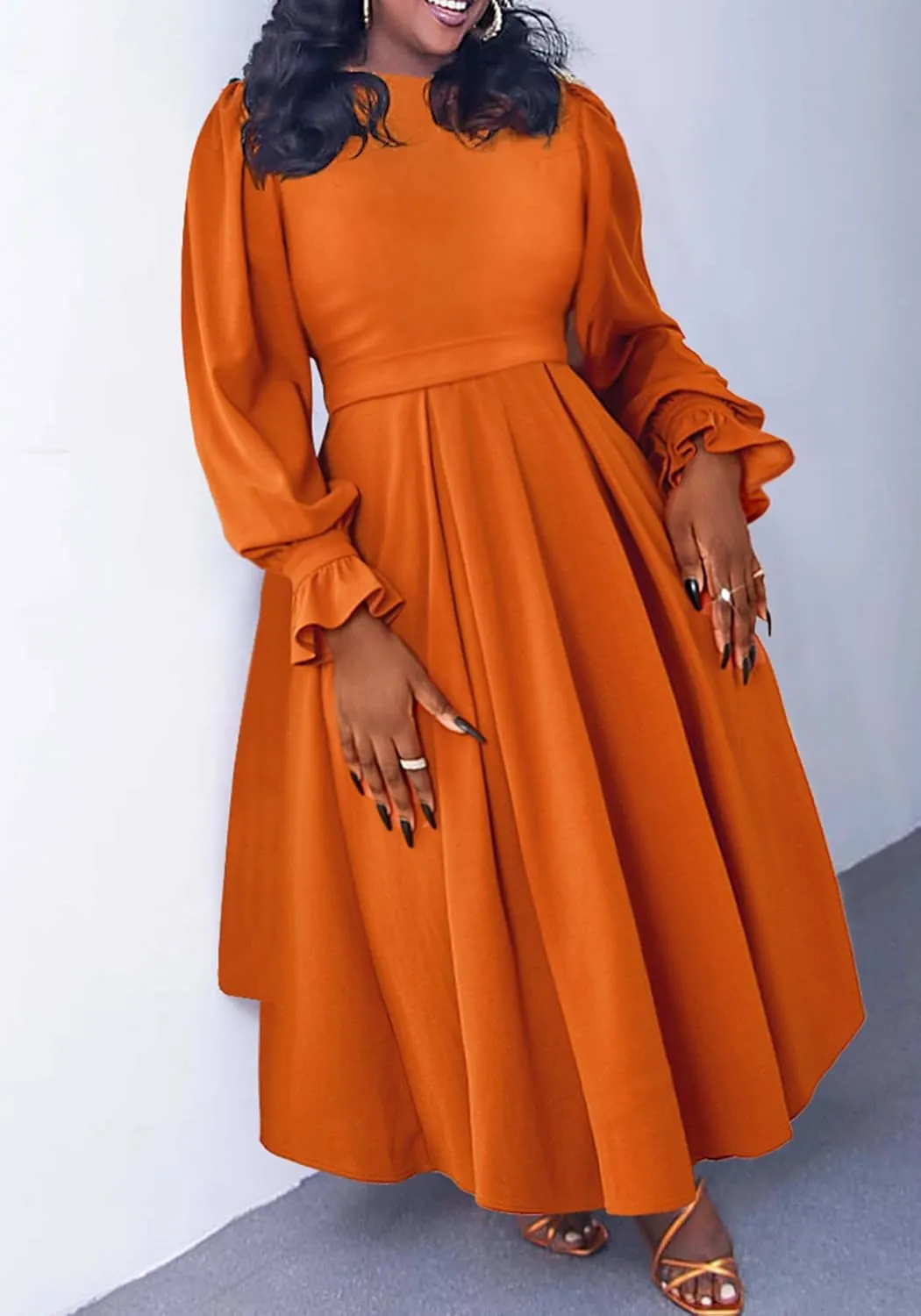 Women's Fall Dress A Line Ruffle Pleated Plus Size Dress African Maxi Dresses Cocktail Party
