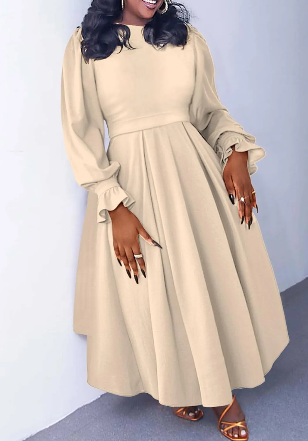 Women's Fall Dress A Line Ruffle Pleated Plus Size Dress African Maxi Dresses Cocktail Party