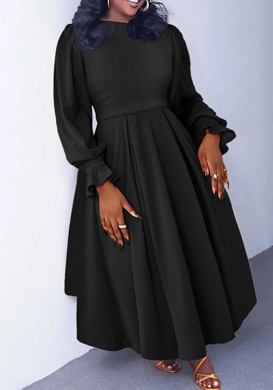 Women's Fall Dress A Line Ruffle Pleated Plus Size Dress African Maxi Dresses Cocktail Party