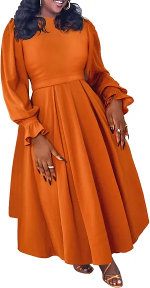 Women's Fall Dress A Line Ruffle Pleated Plus Size Dress African Maxi Dresses Cocktail Party