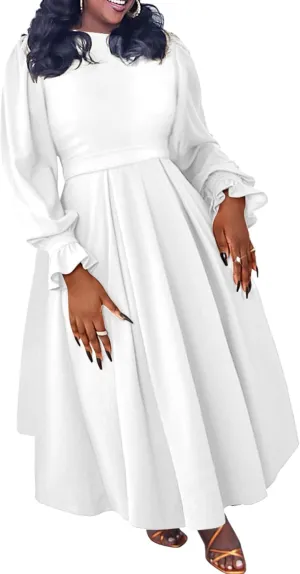 Women's Fall Dress A Line Ruffle Pleated Plus Size Dress African Maxi Dresses Cocktail Party