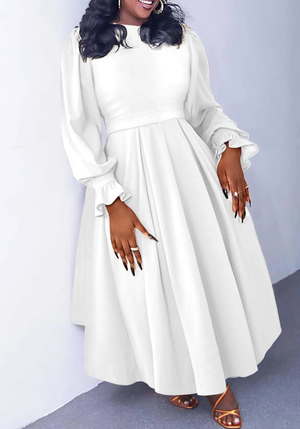 Women's Fall Dress A Line Ruffle Pleated Plus Size Dress African Maxi Dresses Cocktail Party