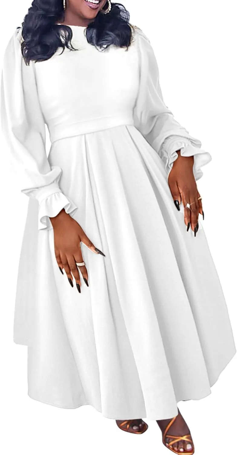 Women's Fall Dress A Line Ruffle Pleated Plus Size Dress African Maxi Dresses Cocktail Party