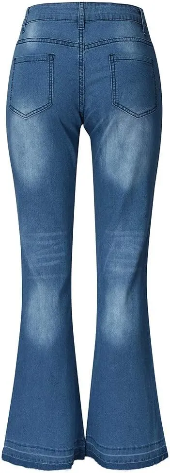 Women's Flare Jeans High Waisted Wide Leg Bell Bottom Denim Pants Butt Lift Retro Bootcut Stretch Trouser with Pockets