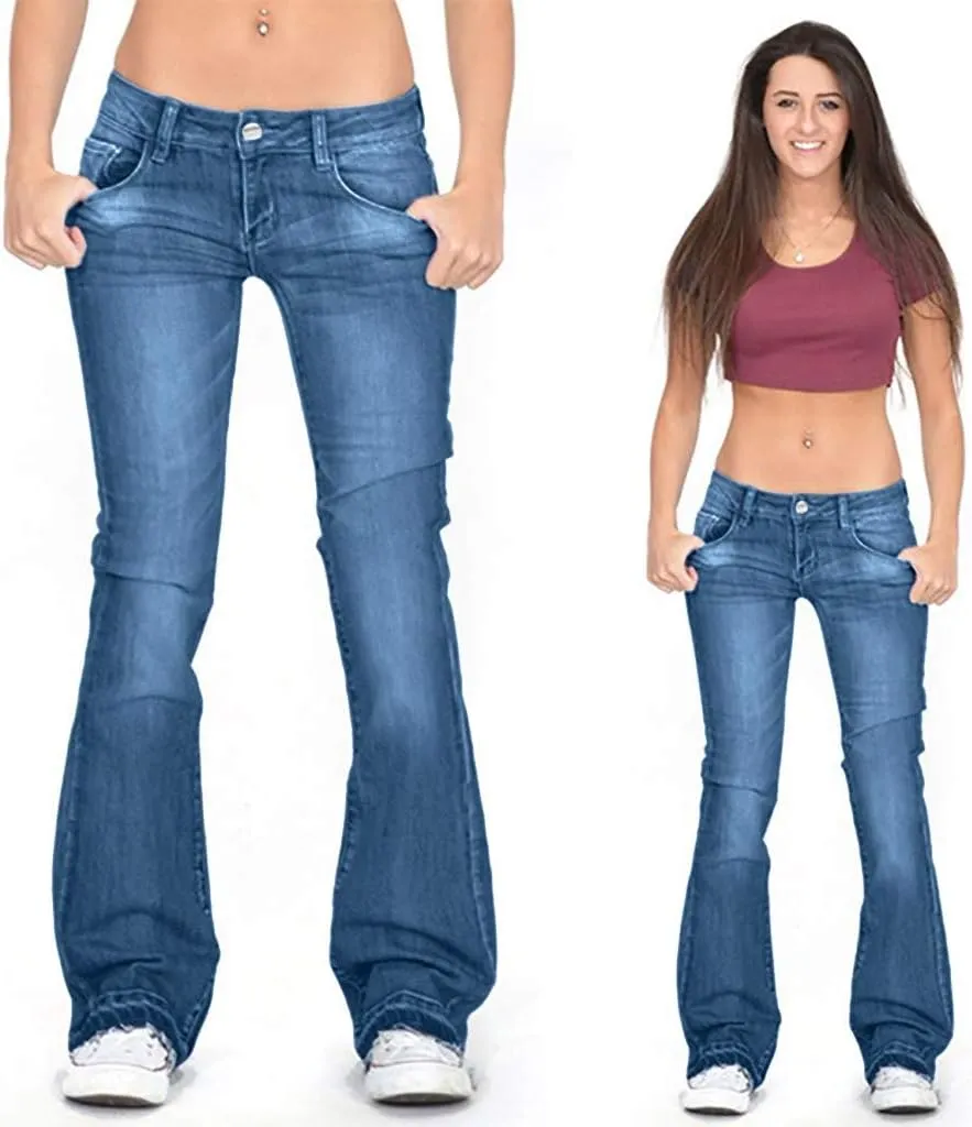 Women's Flare Jeans High Waisted Wide Leg Bell Bottom Denim Pants Butt Lift Retro Bootcut Stretch Trouser with Pockets