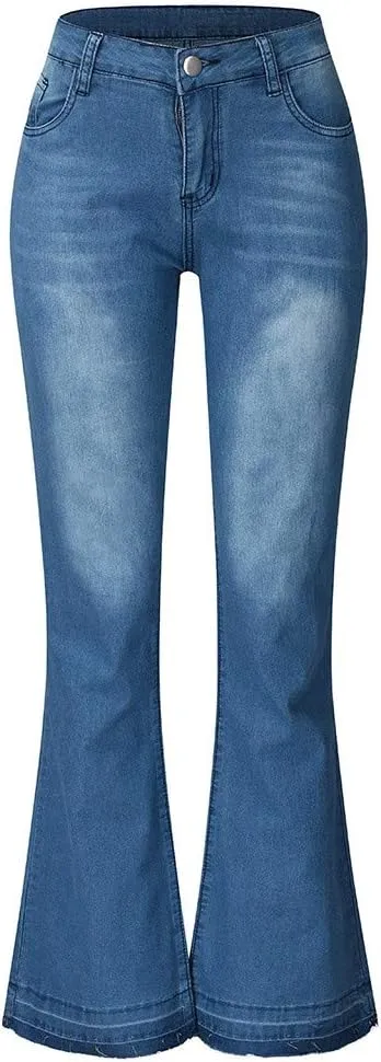 Women's Flare Jeans High Waisted Wide Leg Bell Bottom Denim Pants Butt Lift Retro Bootcut Stretch Trouser with Pockets