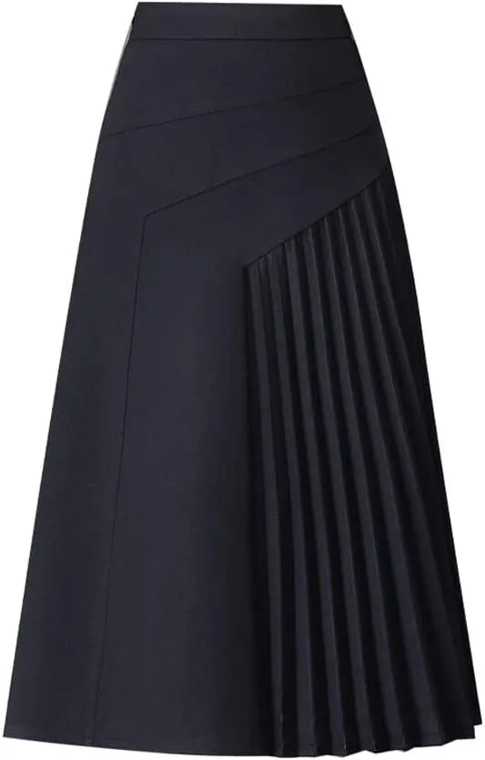 Womens High Waist Midi Long Pleated Skirt A Line Swing Skirt in Winter (Medium,Black,Medium)