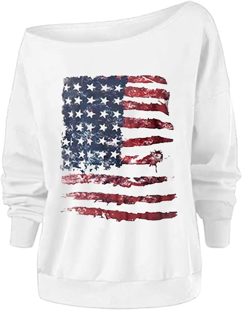 Womens Holiday Off the Shoulder Long Sleeve Loose Slouchy Sweatshirt Pullover Letter Printed Tops