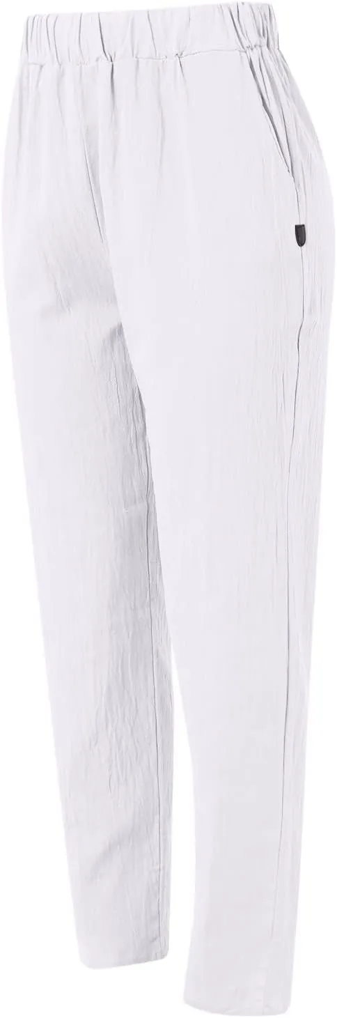 Womens Linen Summer Solid Pant Trousers High Waist Bootcut Loose Fit Pants Business Work