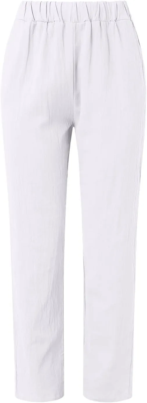 Womens Linen Summer Solid Pant Trousers High Waist Bootcut Loose Fit Pants Business Work