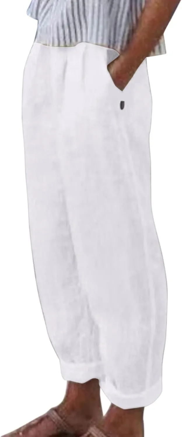 Womens Linen Summer Solid Pant Trousers High Waist Bootcut Loose Fit Pants Business Work