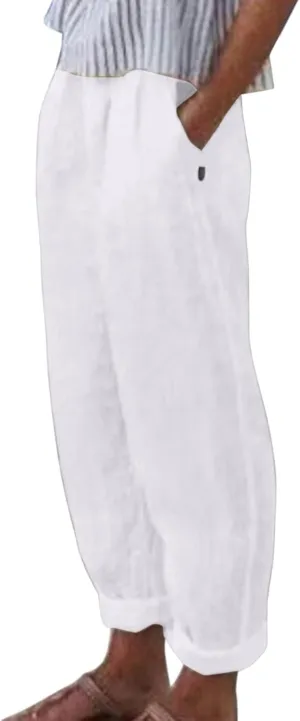 Womens Linen Summer Solid Pant Trousers High Waist Bootcut Loose Fit Pants Business Work