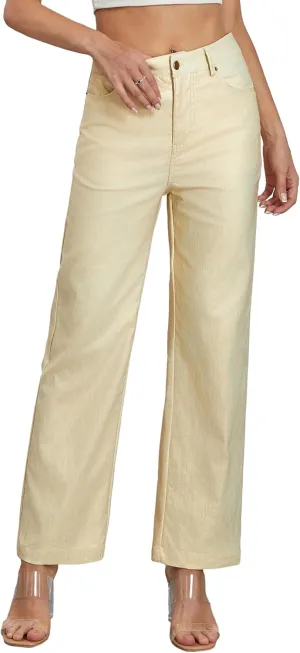 Women's Metallic Shiny Trouser Pants Solid High Waist Disco Straight Leg Y2k Trousers for Party Dance Clubwear