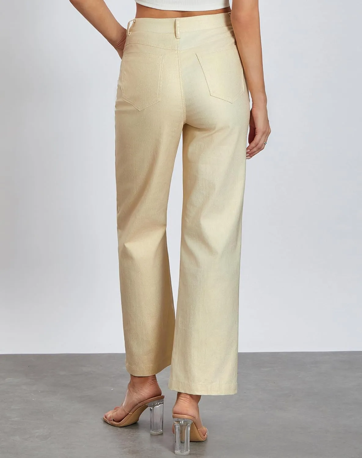 Women's Metallic Shiny Trouser Pants Solid High Waist Disco Straight Leg Y2k Trousers for Party Dance Clubwear