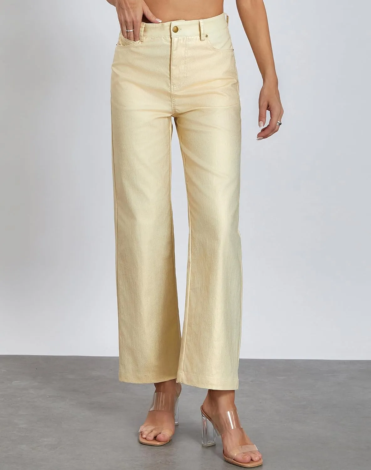 Women's Metallic Shiny Trouser Pants Solid High Waist Disco Straight Leg Y2k Trousers for Party Dance Clubwear