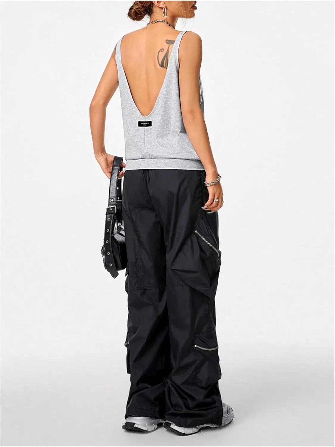 Women's Open Back Sleeveless Tank Tops Scoop Neck Backless Summer Camisole Going Out Top