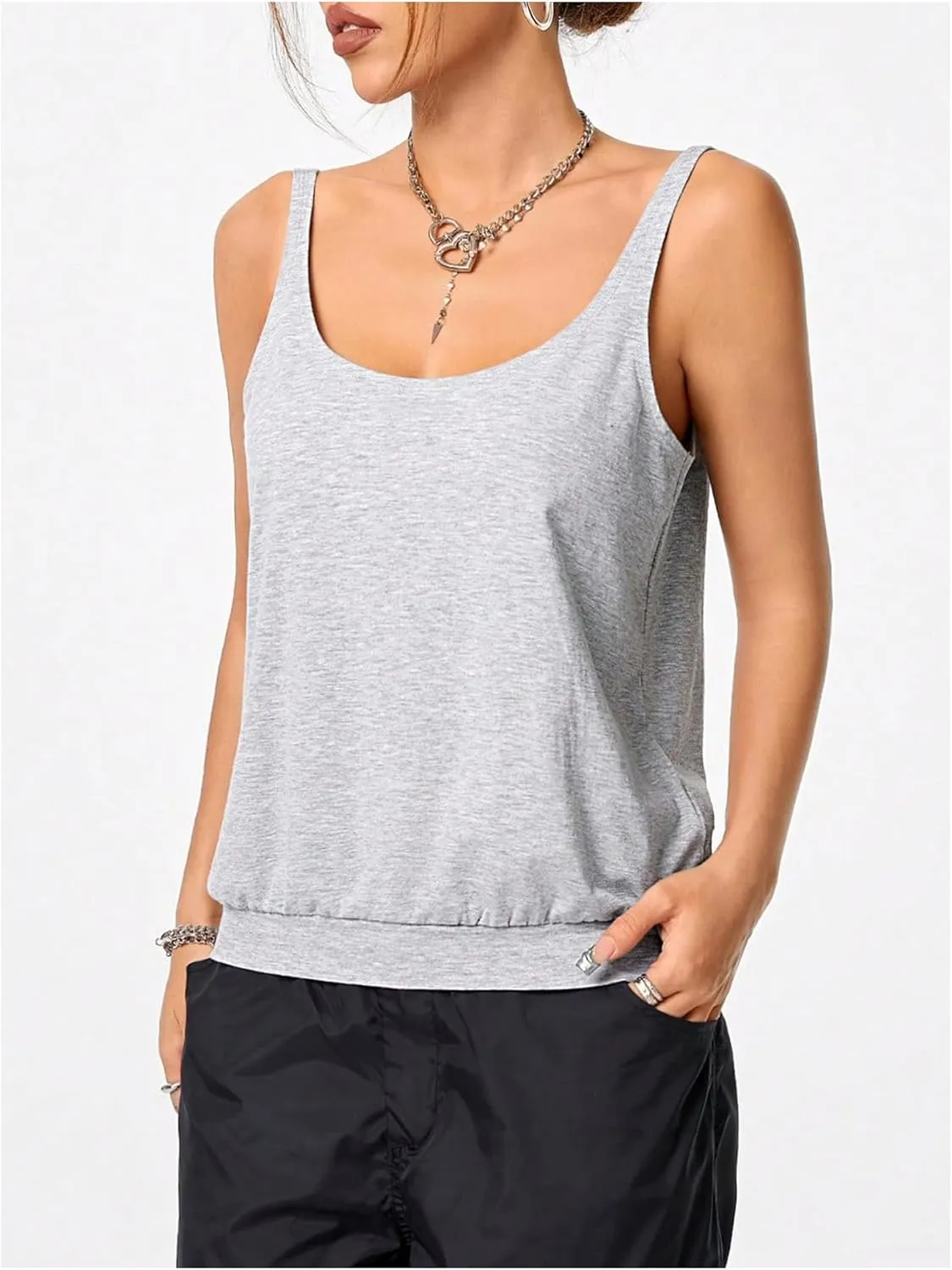 Women's Open Back Sleeveless Tank Tops Scoop Neck Backless Summer Camisole Going Out Top