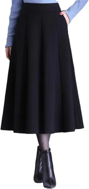 Women's Pleated A-Line Skirt Office Elastic High Waisted Split Joint Midi Skirt