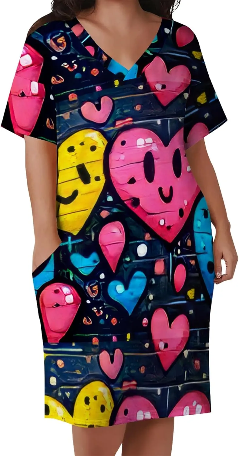 Women's Plus Size Summer Midi Dress Casual Short Sleeve Beach Baggy Long Dresses with Pocket