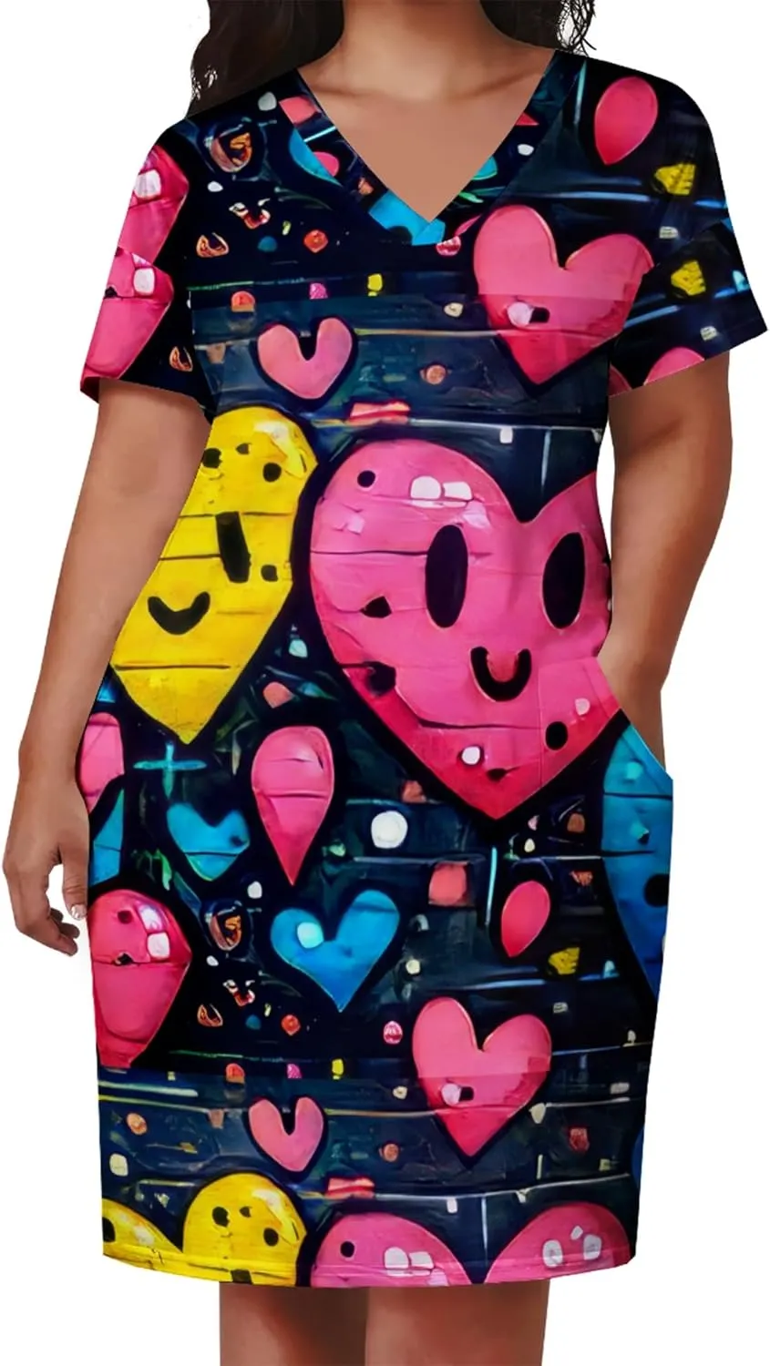 Women's Plus Size Summer Midi Dress Casual Short Sleeve Beach Baggy Long Dresses with Pocket