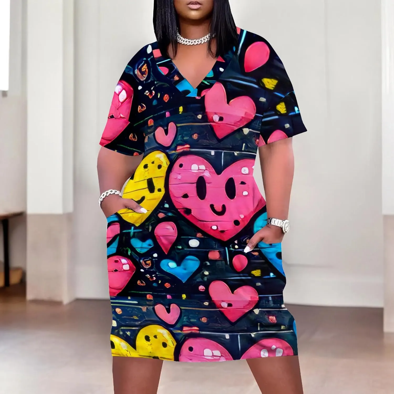 Women's Plus Size Summer Midi Dress Casual Short Sleeve Beach Baggy Long Dresses with Pocket