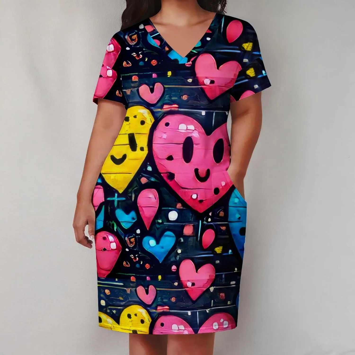 Women's Plus Size Summer Midi Dress Casual Short Sleeve Beach Baggy Long Dresses with Pocket
