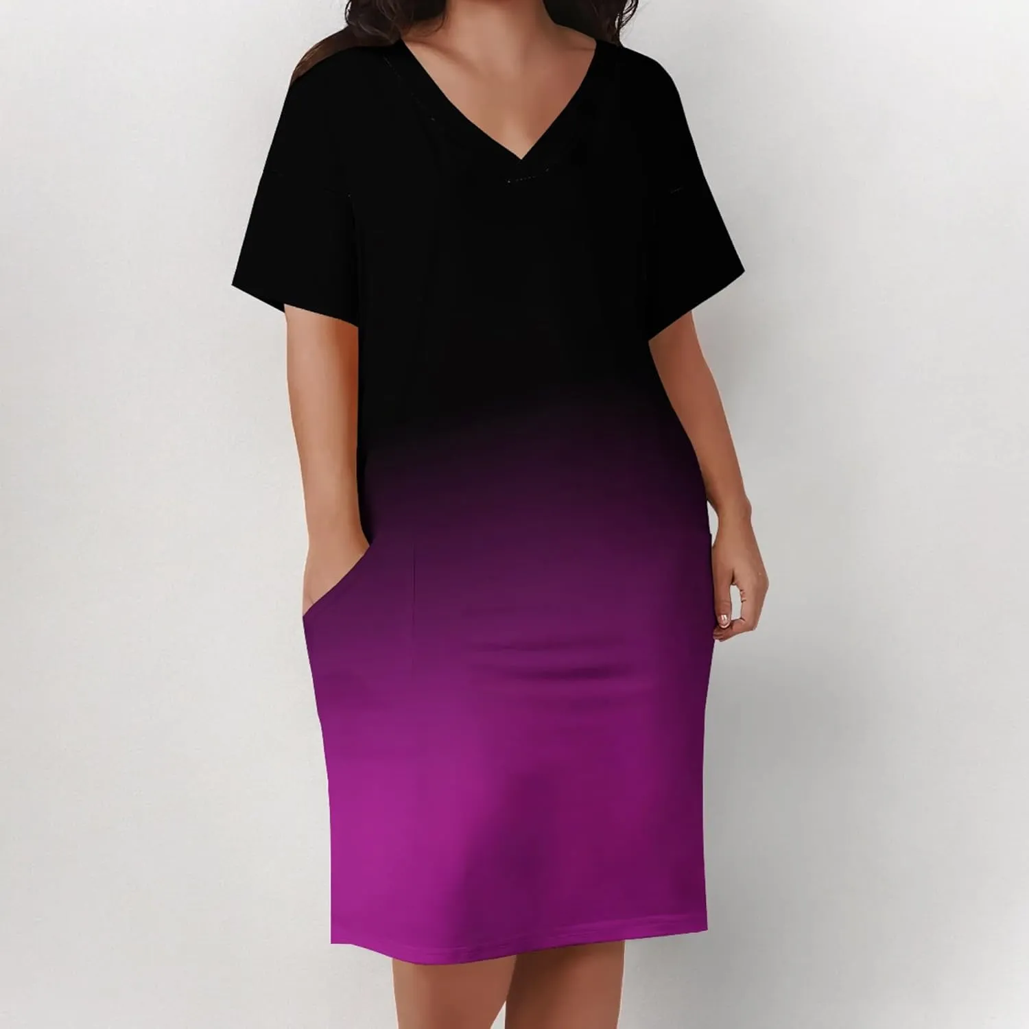 Women's Plus Size Summer Midi Dress Casual Short Sleeve Beach Baggy Long Dresses with Pocket