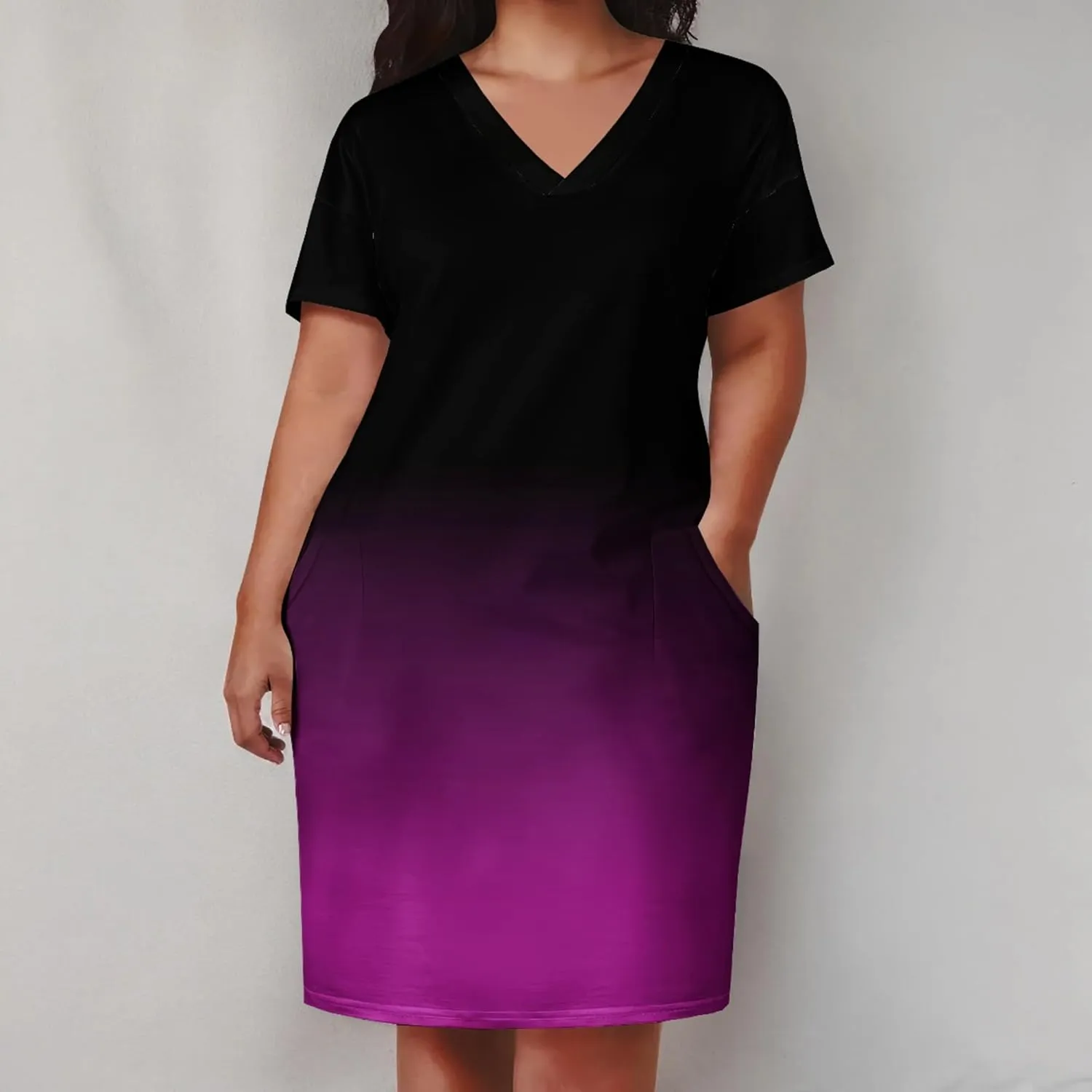 Women's Plus Size Summer Midi Dress Casual Short Sleeve Beach Baggy Long Dresses with Pocket