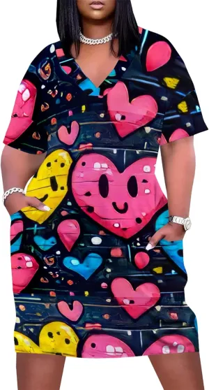 Women's Plus Size Summer Midi Dress Casual Short Sleeve Beach Baggy Long Dresses with Pocket