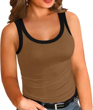 Women's Plus Size Tank Tops Summer Sleeveless Scoop Neck Cami Top Shirt Ribbed Knit Basic Casual Racerback Blouse