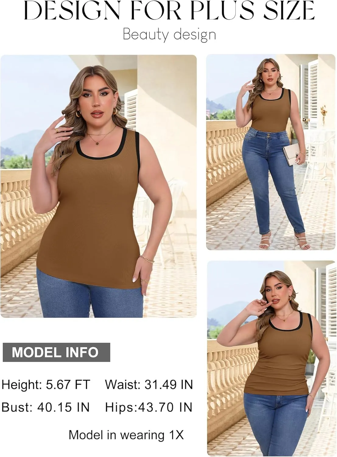 Women's Plus Size Tank Tops Summer Sleeveless Scoop Neck Cami Top Shirt Ribbed Knit Basic Casual Racerback Blouse