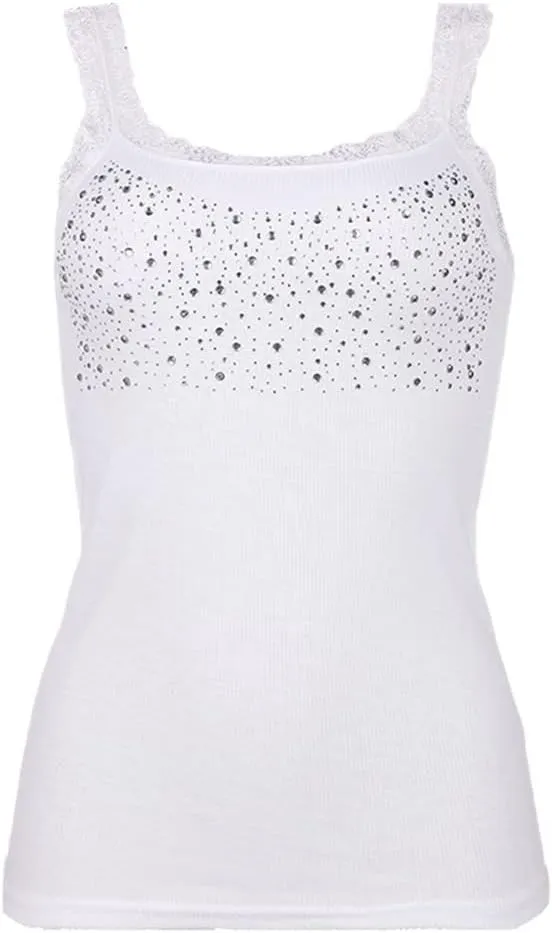 Women's Rhinestone Sequin Lace Sling Tank Top Slim Vest Casual Sexy Loose Solid Camisole