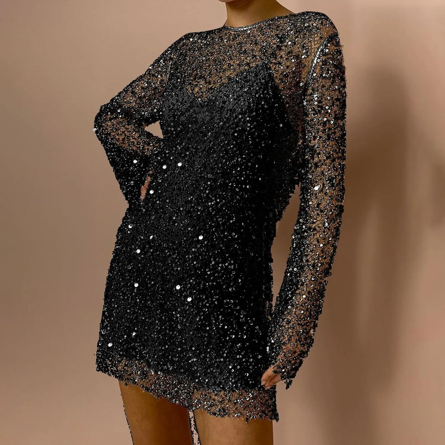 Women's Sequin Skirt Large and Small Beads See Through Mesh Two Piece Suspender Dress Casual Skirts for Women
