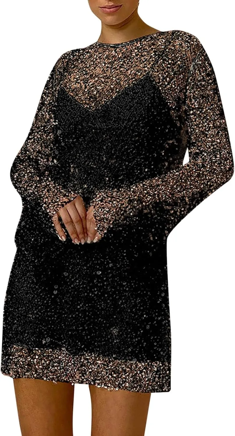 Women's Sequin Skirt Large and Small Beads See Through Mesh Two Piece Suspender Dress Casual Skirts for Women