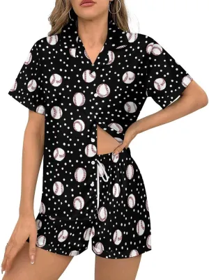 Women's Short Pajama 2 Piece Shorts Sleepwear Loungewear Tops Set