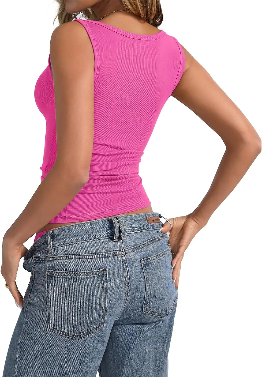 Womens Sleeveless Ribbed Tank Tops Boat Neck Slim Fit Shirts Summer Beach Vacation Clothes
