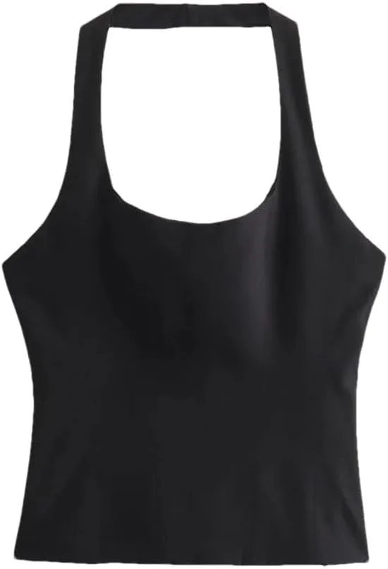 Women's Solid Color Casual Square Neck Cut Slim Mini Short Camisole Top