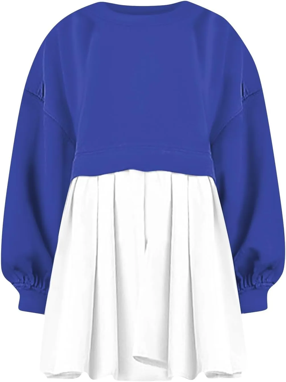 Womens Summer Dresses Oversized Sweatshirt Dress Neck Long Sleeve Patchwork Pullover Tops Sweatshirt Dress
