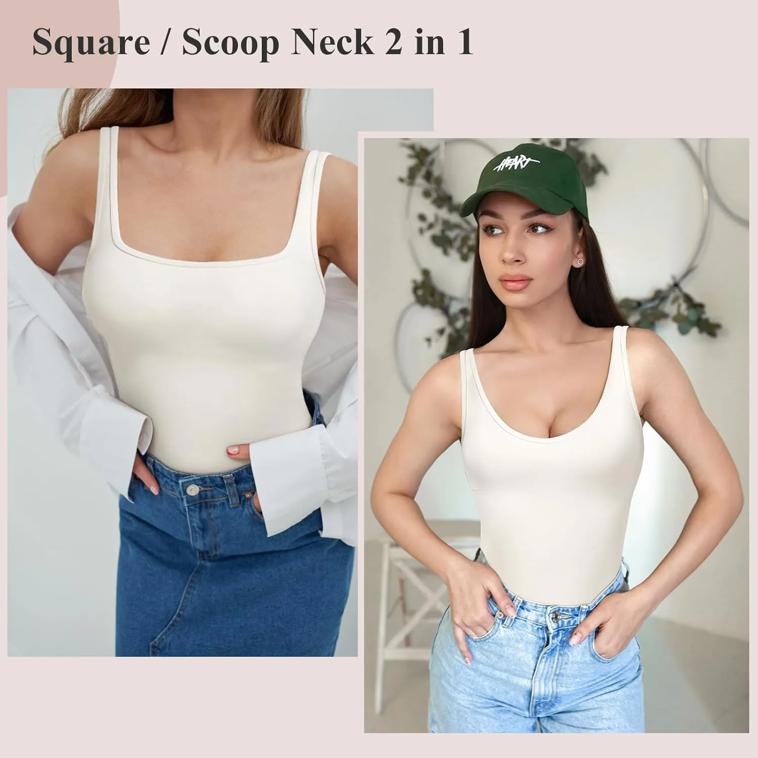 Women's Tummy Control Shapewear Tank Tops Seamless Square/Scoop Neck Compression Body Shaper Camisole