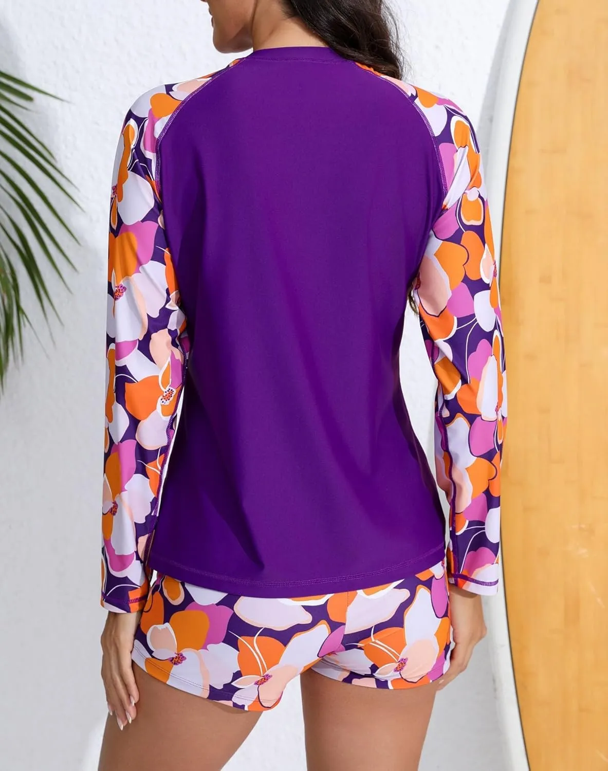Womens Two Piece Long Sleeve Rash Guard Sets with Built in Bra Swim Shirts and Shorts UPF50  Swimsuit