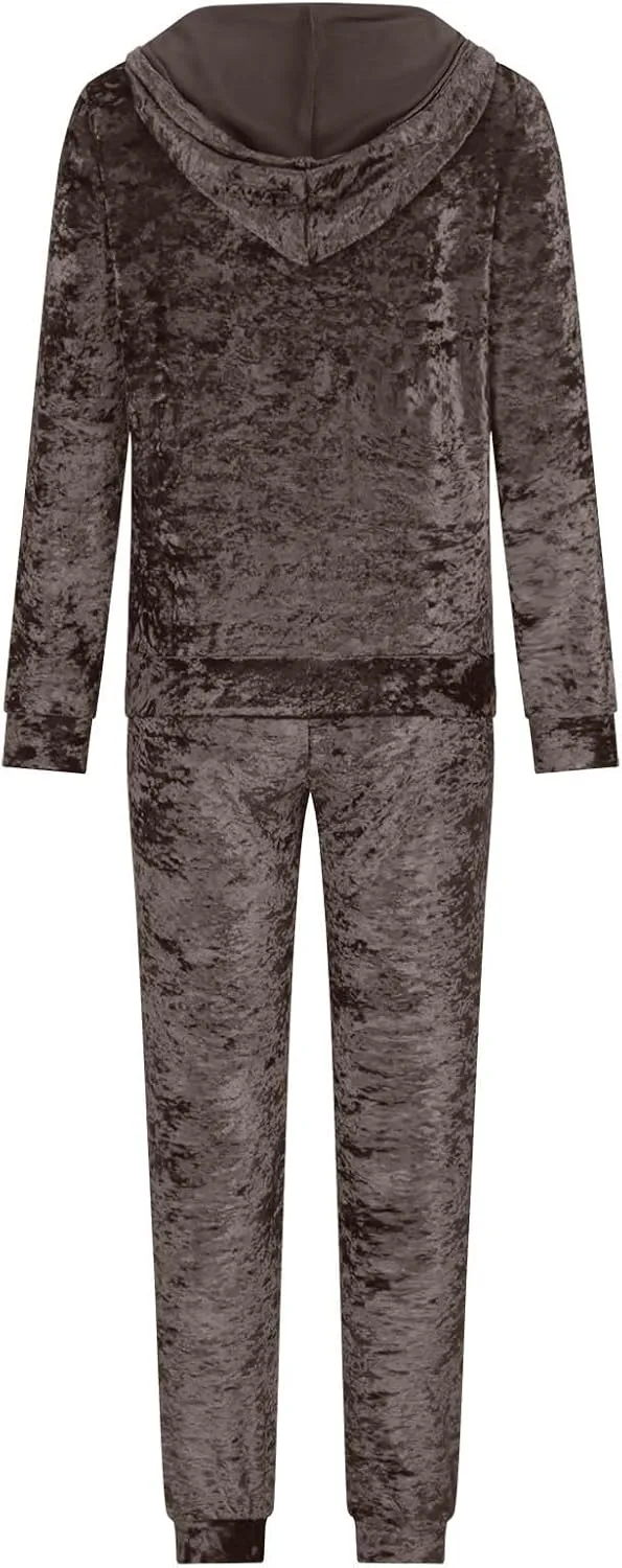 Women's Velour Tracksuits 2 Piece Outfits Trendy Velvet Hoodie & Sweatpants Sweatsuit Set Fall Winter Sportswear